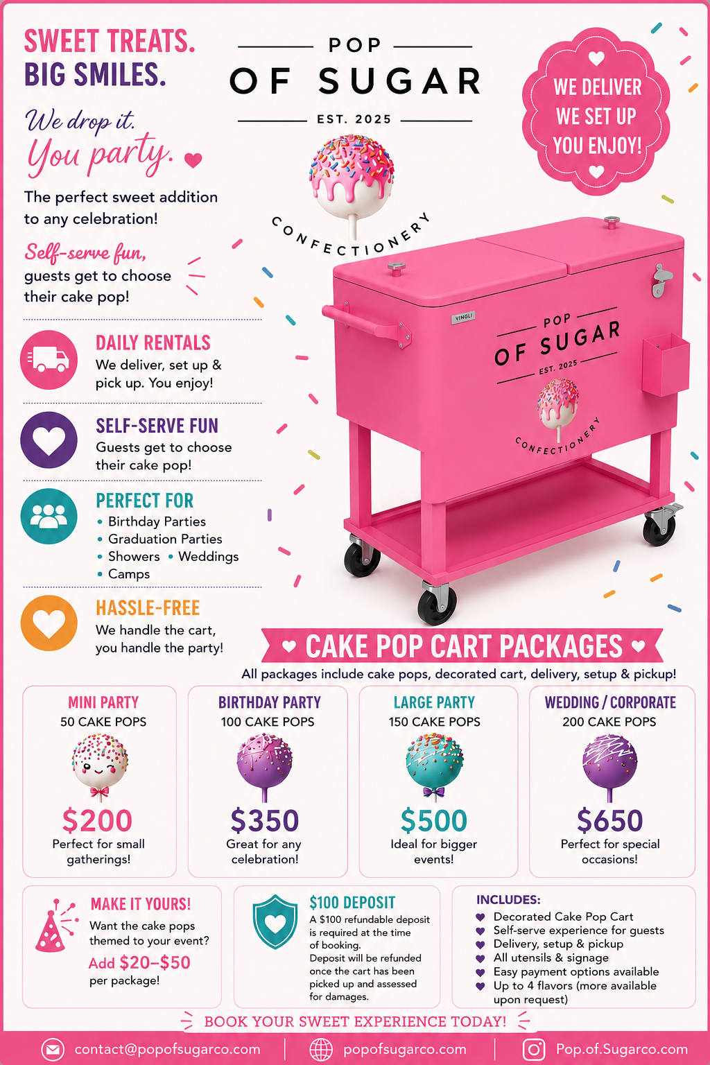 Pop of Sugar Confectionery Cake Pop Cart Rental Packages and Pricing