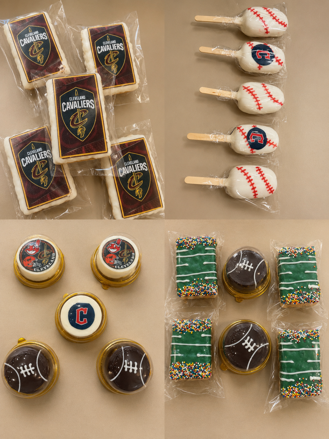 Ohio sports themed party packs with custom edible images of Cleveland Cavaliers, Guardians, and Browns logos